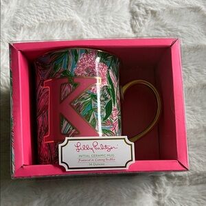 Lilly Pulitzer Pink and Green Floral Ceramic Mug with Gold Handle NWT “K”